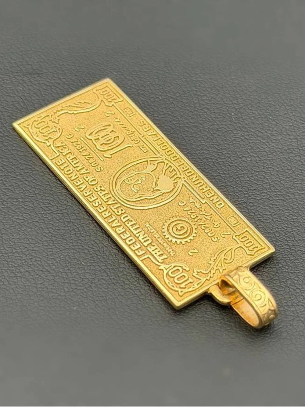 14k Solid Yellow Gold 100 Dollar Bill Money Banknote Charm Pendant Handmade